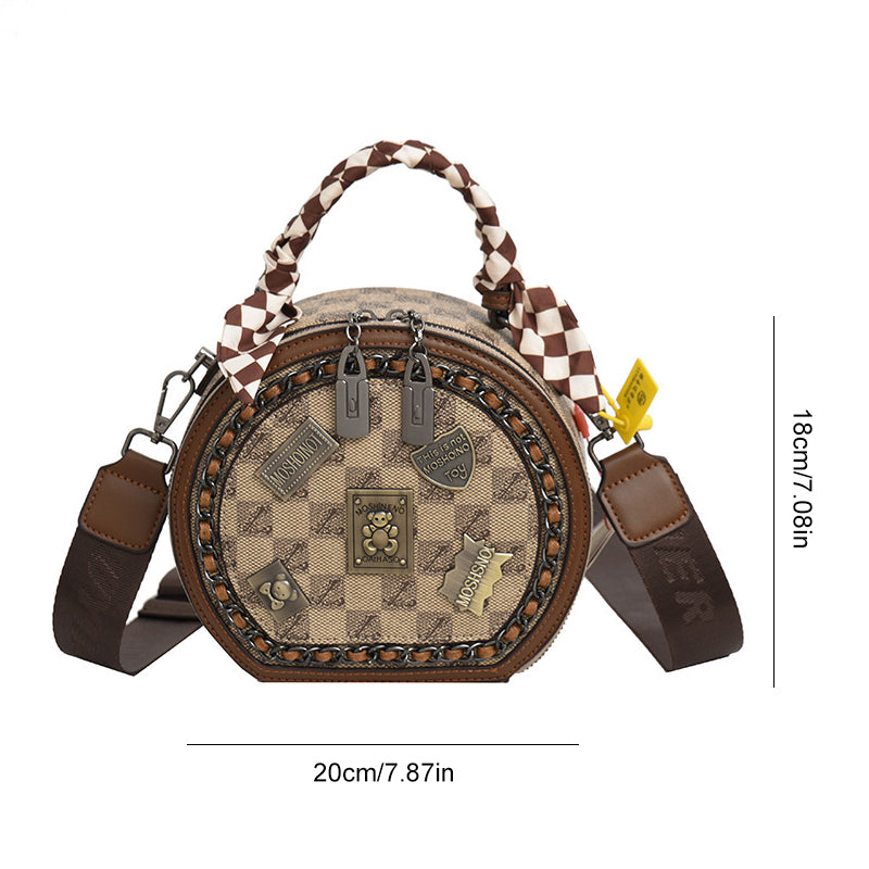 Brun retro PVC-håndtaske til kvinder, tre rum, rummelig og stilfuld, elegant taske til hverdagsbrug og særlige lejligheder