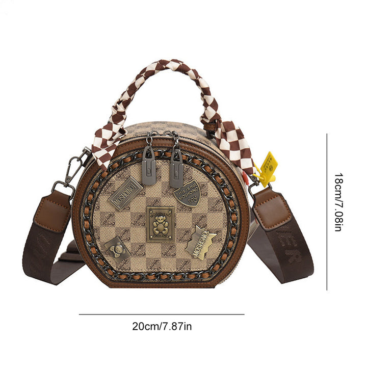 Brun retro PVC-håndtaske til kvinder, tre rum, rummelig og stilfuld, elegant taske til hverdagsbrug og særlige lejligheder