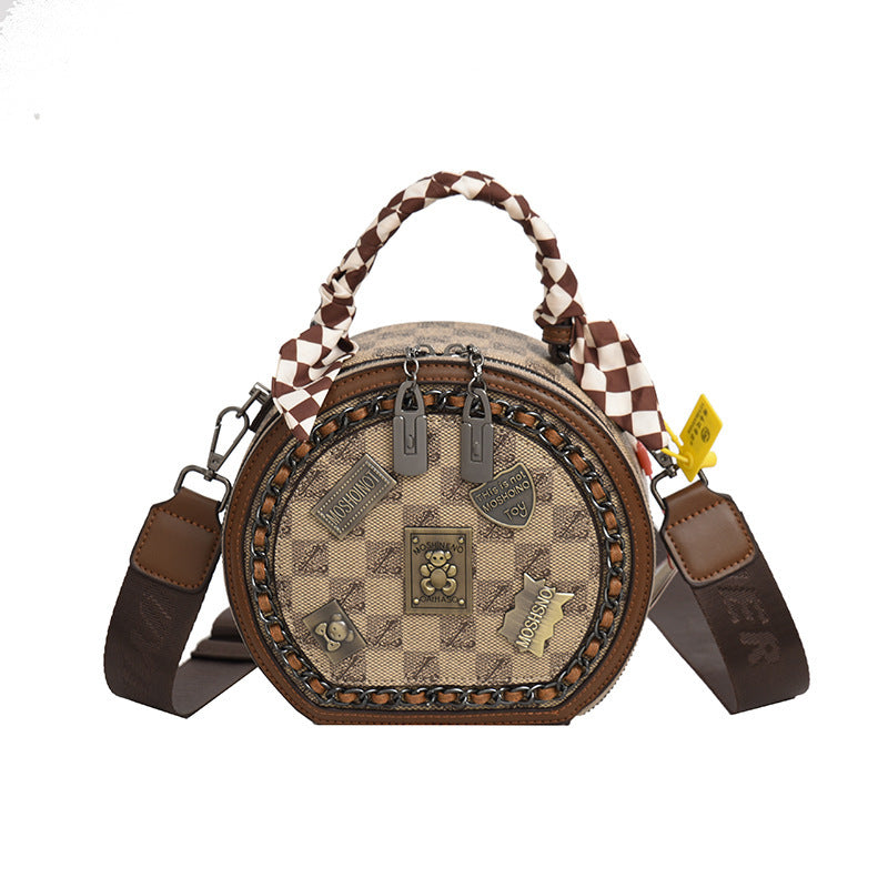 Brun retro PVC-håndtaske til kvinder, tre rum, rummelig og stilfuld, elegant taske til hverdagsbrug og særlige lejligheder