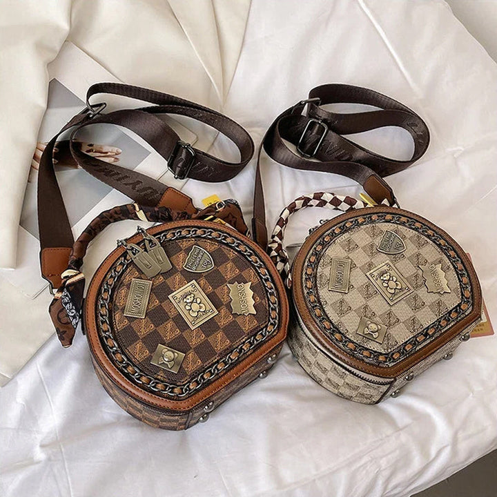 Brun retro PVC-håndtaske til kvinder, tre rum, rummelig og stilfuld, elegant taske til hverdagsbrug og særlige lejligheder