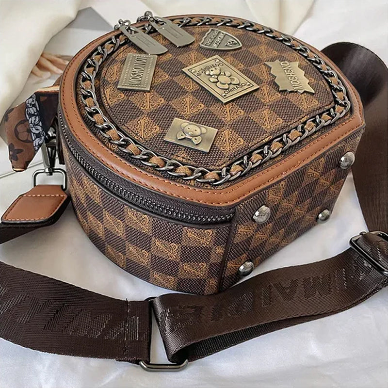 Brun retro PVC-håndtaske til kvinder, tre rum, rummelig og stilfuld, elegant taske til hverdagsbrug og særlige lejligheder