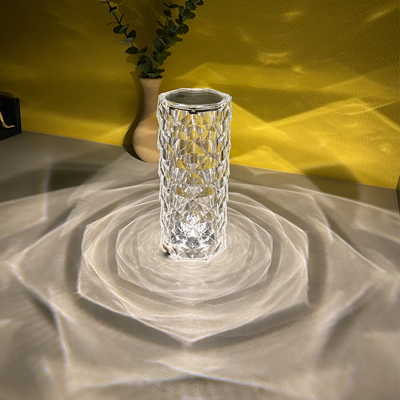 Rosenkrystal bordlampe i akryl, diamantformet, moderne indretning, stemningslys i gennemsigtig nuance