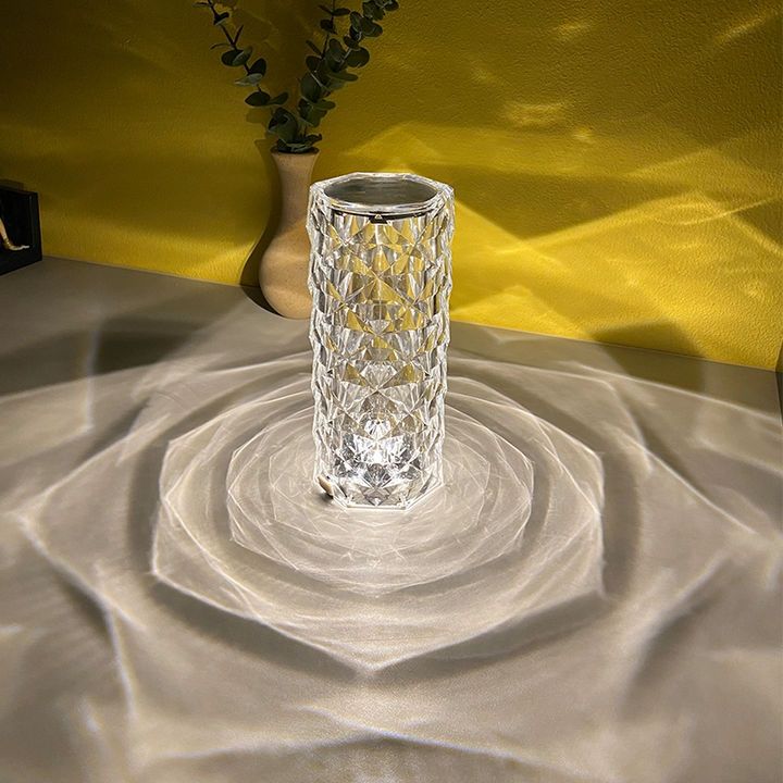 Rosenkrystal bordlampe i akryl, diamantformet, moderne indretning, stemningslys i gennemsigtig nuance