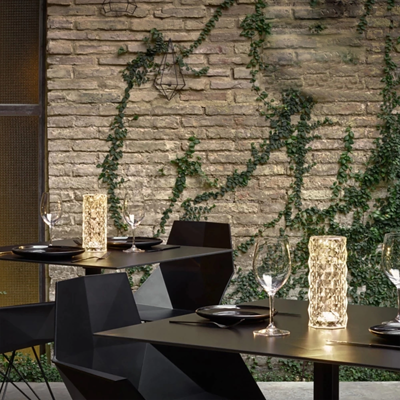Rosenkrystal bordlampe i akryl, diamantformet, moderne indretning, stemningslys i gennemsigtig nuance