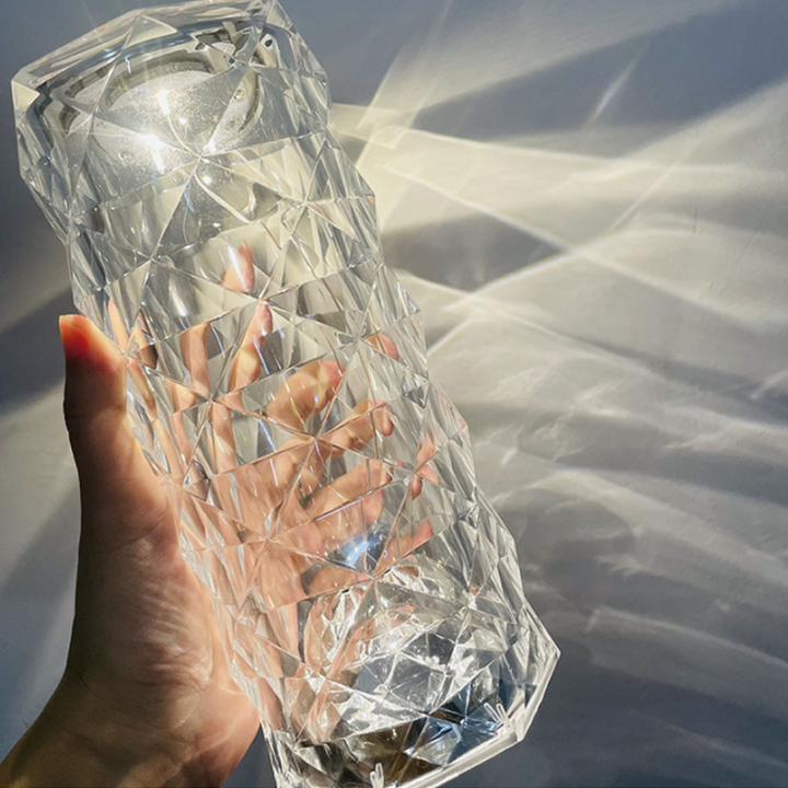 Rosenkrystal bordlampe i akryl, diamantformet, moderne indretning, stemningslys i gennemsigtig nuance