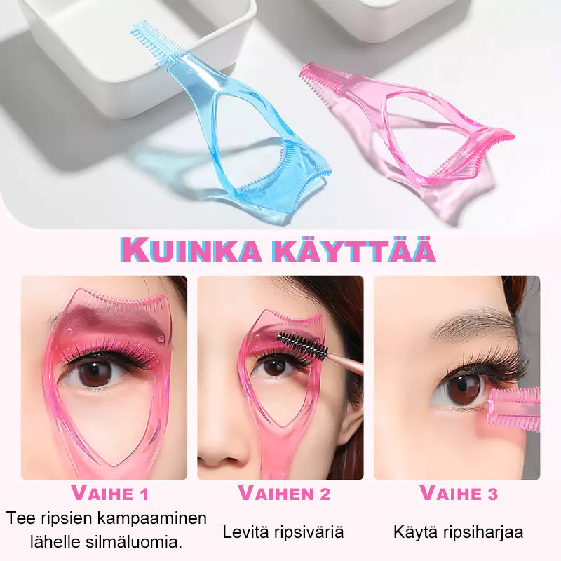 Rosa mascara applikator med buet kam og øjenlågsbeskytter til præcis mascara påføring.