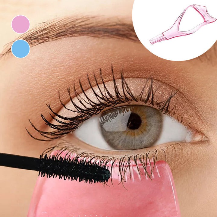 Rosa mascara applikator med buet kam og øjenlågsbeskytter til præcis mascara påføring.