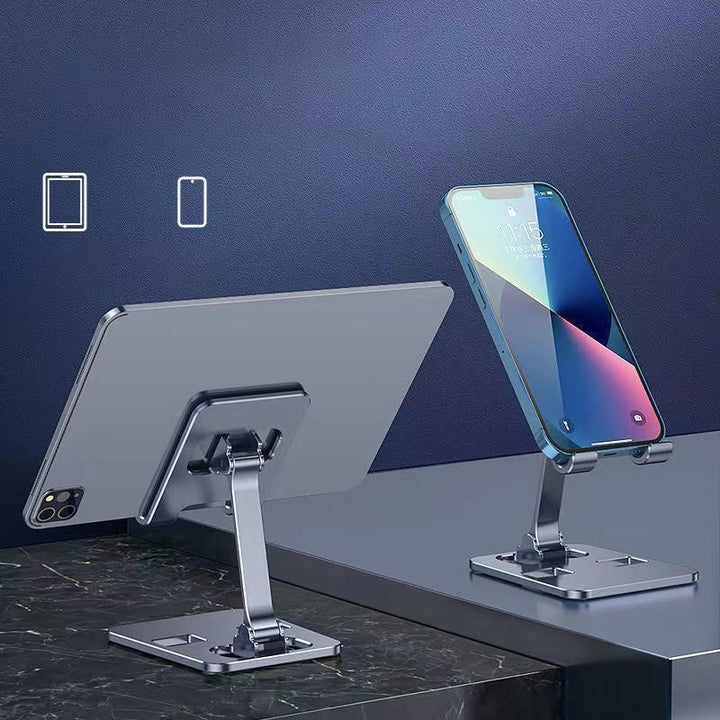 Justerbar aluminium telefonholder, stilfuld og holdbar, sølvfarve, alsidig brug til hjem og kontor.