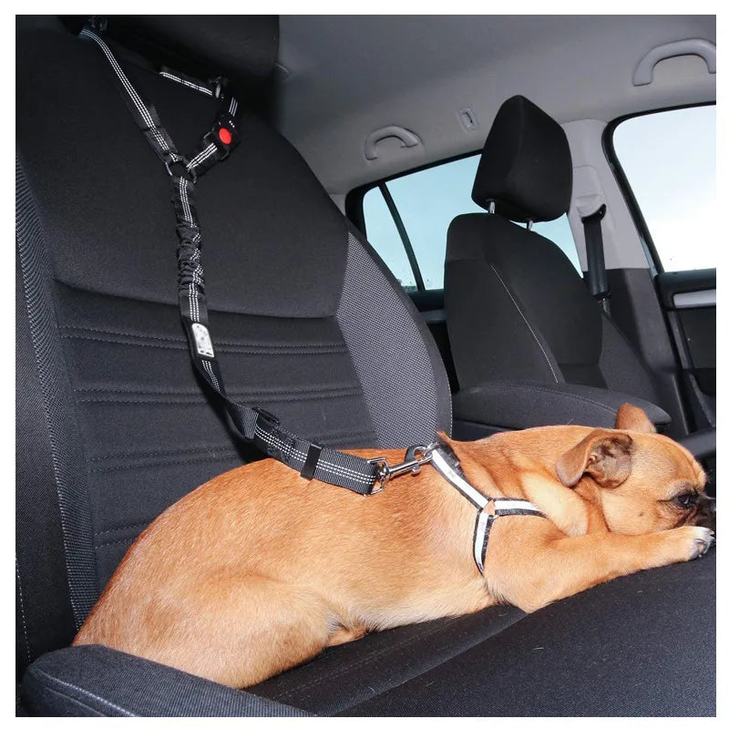 Justerbar hundesele til bilen, sikker, komfortabel; grå sele, fastgøres til bilens sikkerhedssele og blødt materiale.