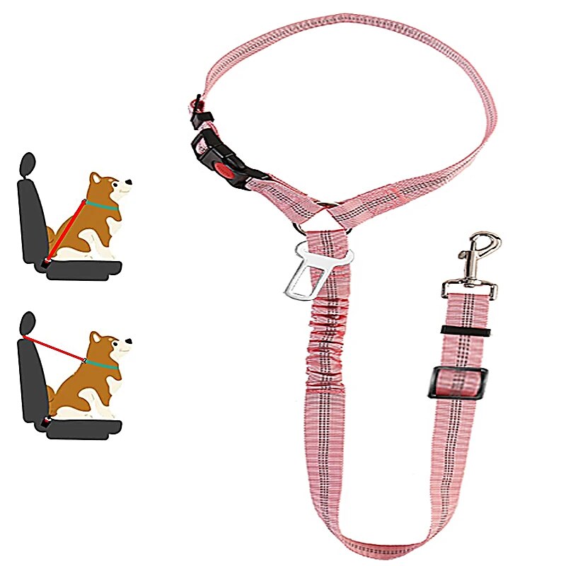 Justerbar hundesele til bilen, sikker, komfortabel; grå sele, fastgøres til bilens sikkerhedssele og blødt materiale.