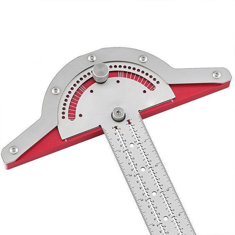 Justerbar sølvfarvet metal vinkelmåler til træarbejde, 0°-70°, ergonomisk design, præcis lasergraveret skala.