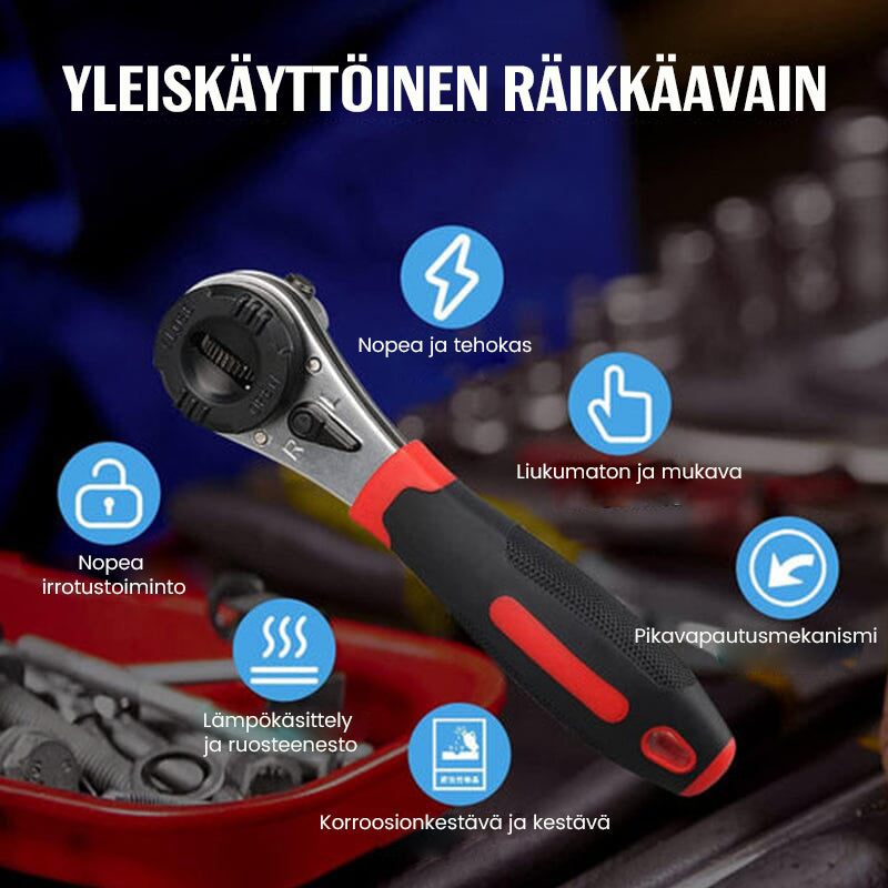 Justerbar skraldenøgle i krom-vanadiumstål med rød-sort ergonomisk håndtag til værktøjsbrug.