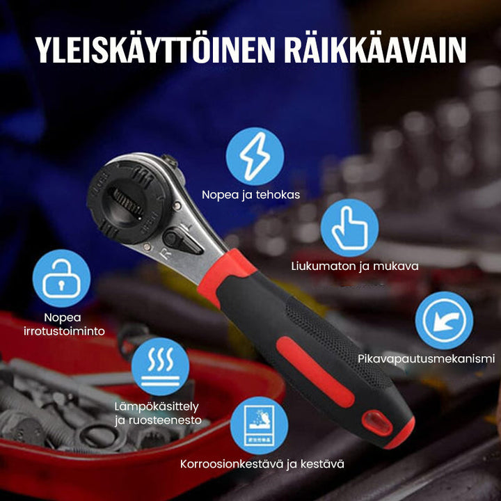 Justerbar skraldenøgle i krom-vanadiumstål med rød-sort ergonomisk håndtag til værktøjsbrug.