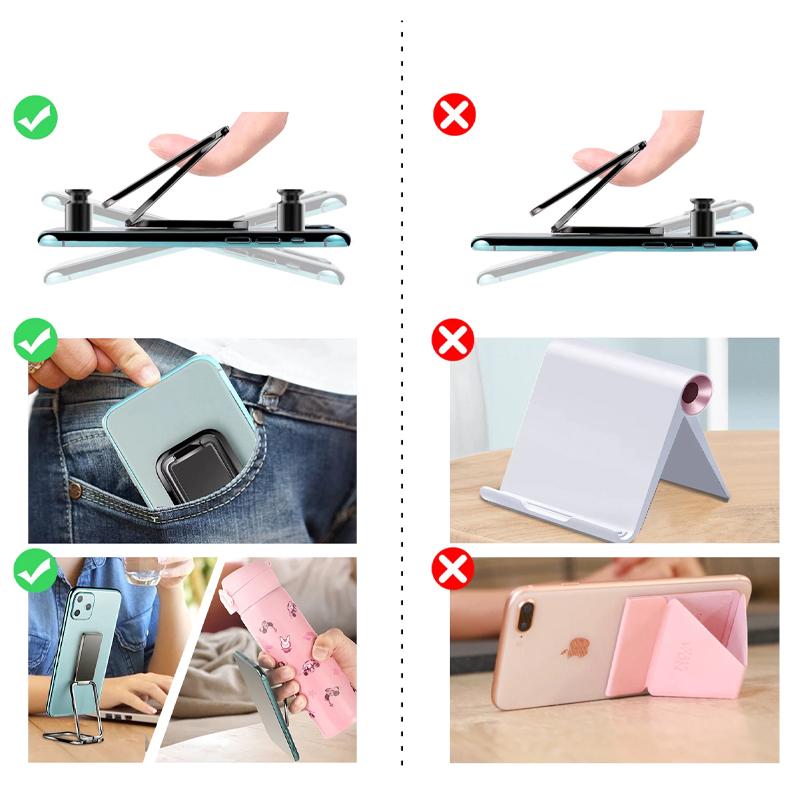 Justerbar metal telefonholder, sort, rosaguld eller sølv, elegant og foldbar, til mænd og kvinder.