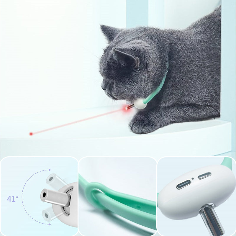 Justerbart neon grønt kattehalsbånd med laserlys, let og behageligt 60g, sikkert TPU-materiale, passer til mange katte.