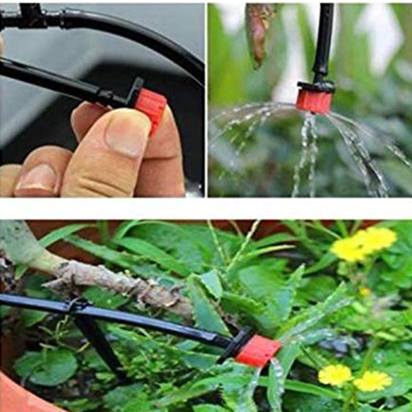 Justerbar rød vandingsenhed til haven, effektiv drypvanding, perfekt til vanding af planter