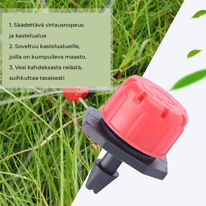 Justerbar rød vandingsenhed til haven, effektiv drypvanding, perfekt til vanding af planter