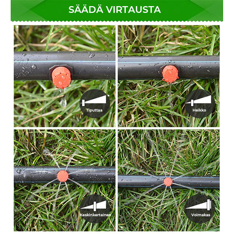 Justerbar rød vandingsenhed til haven, effektiv drypvanding, perfekt til vanding af planter