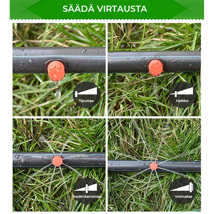Justerbar rød vandingsenhed til haven, effektiv drypvanding, perfekt til vanding af planter