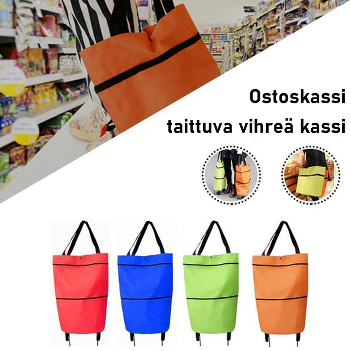 Justerbar indkøbsvognspose multifarvet - rummelig og praktisk med skjulte hjul og robust konstruktion.