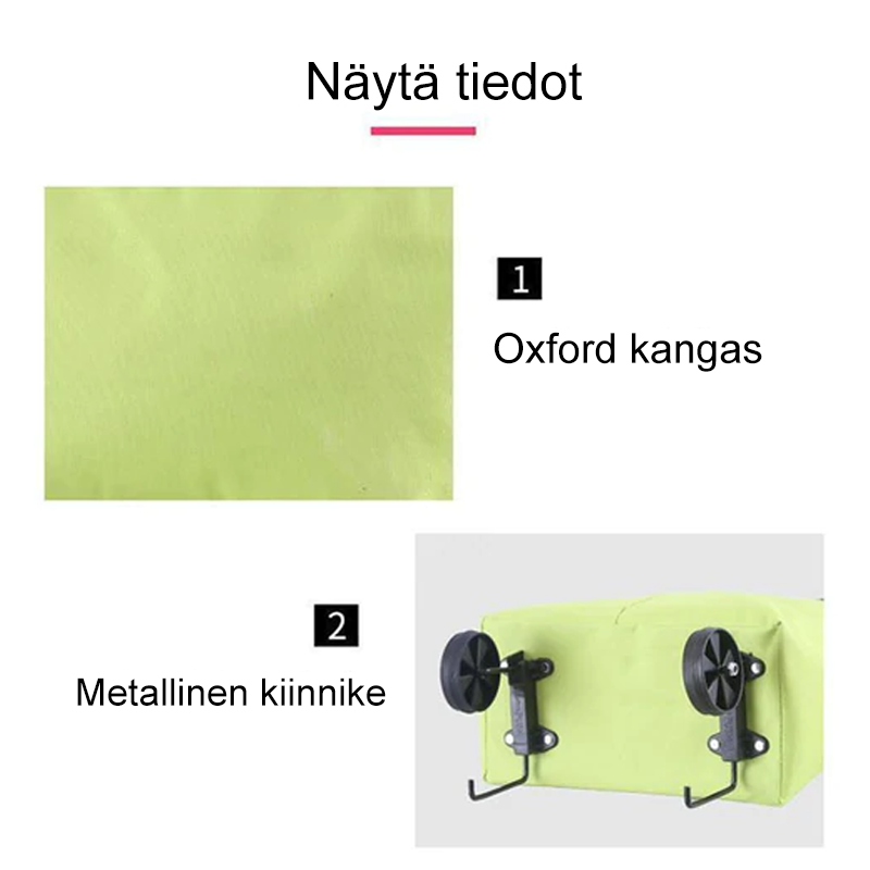 Justerbar indkøbsvognspose multifarvet - rummelig og praktisk med skjulte hjul og robust konstruktion.