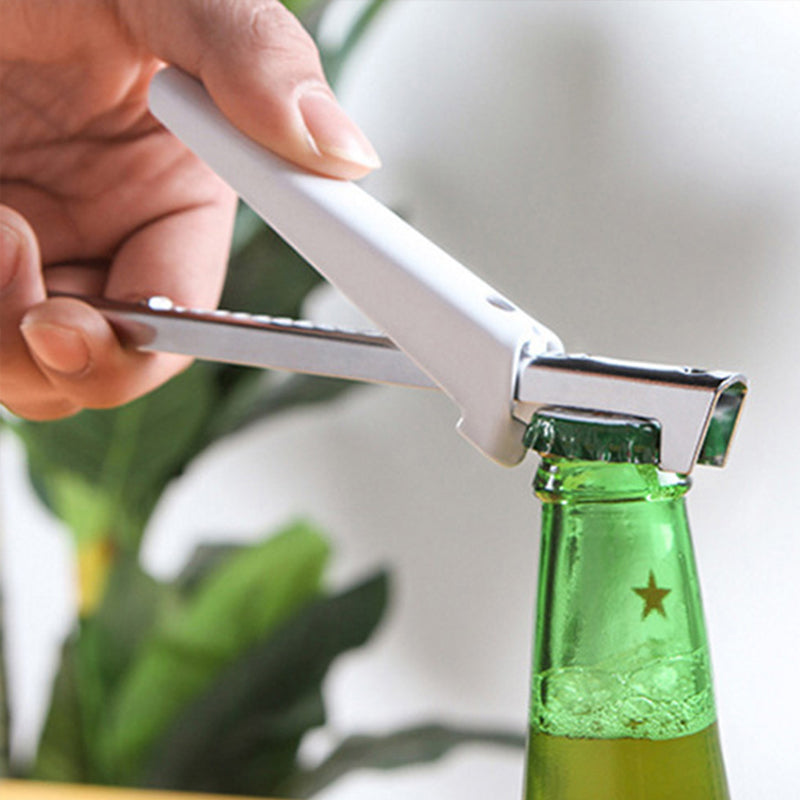 Justerbar dåseåbner i rustfrit stål, kompakt design, passer til forskellige størrelser dåser, robust og holdbar.
