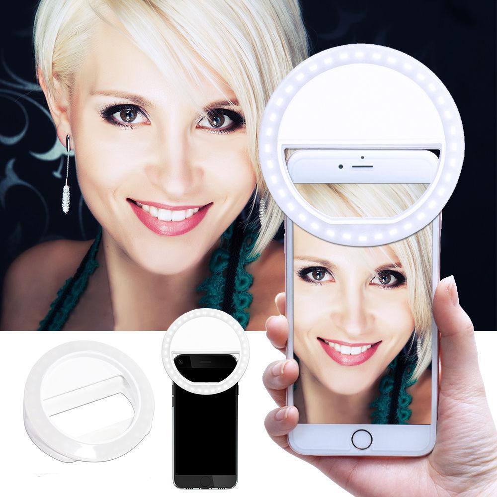 Justerbart selfie-lys monteret på telefonen, klar LED-belysning skaber perfekt belysning til selfies.