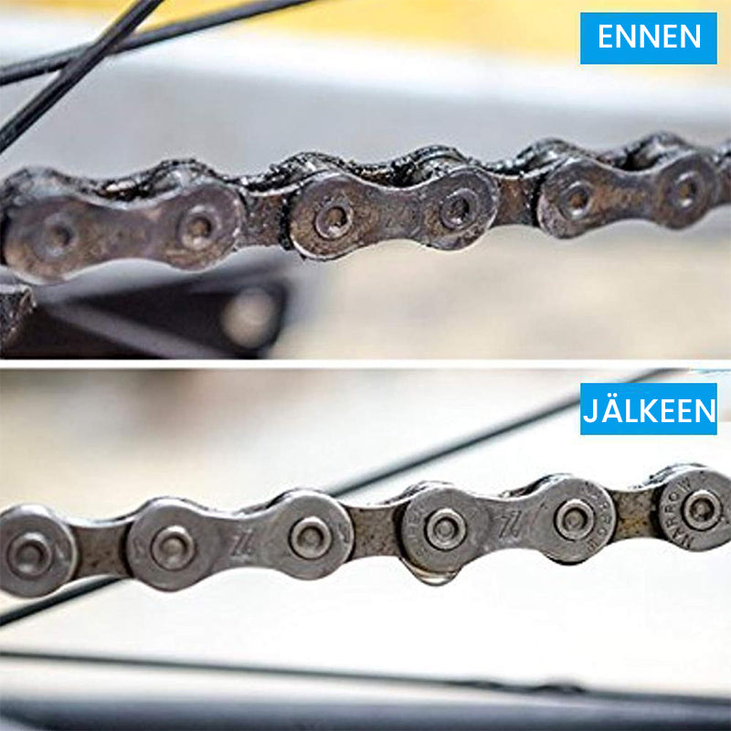 Justerbar blå cykelkænsrens, ergonomisk håndtag, inkluderer børster til effektiv rengøring, kompakt størrelse