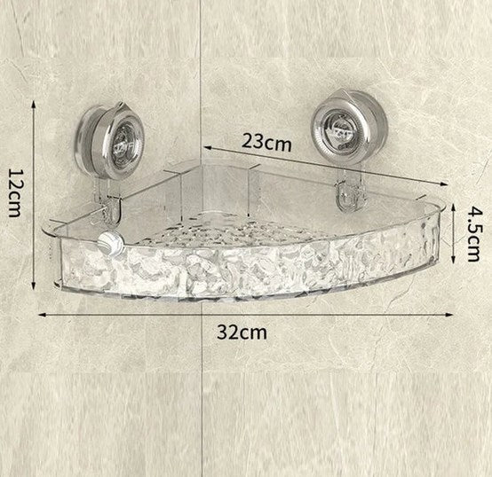 Vægbeslag til badeværelse med sugekop, holdbart PET-materiale, rektangulær form, nem installation.