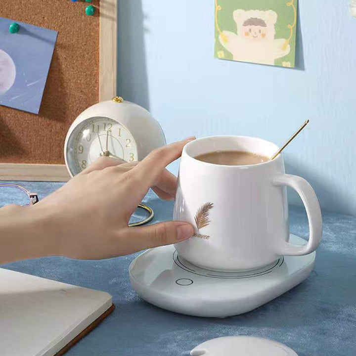 Elektrisk kaffekopvarmer, hvid, elegant design, holder kaffen varm, køkkenudstyr til hjemmet