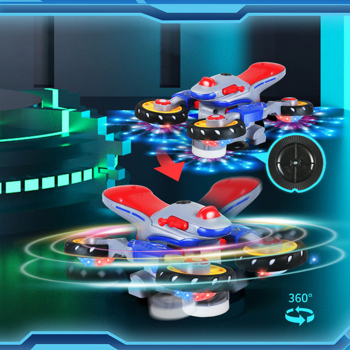 Elektrisk børnemotorcykel, LED-lys og musik, innovativt ABS-legetøj, transformerende køretøj på hjul.