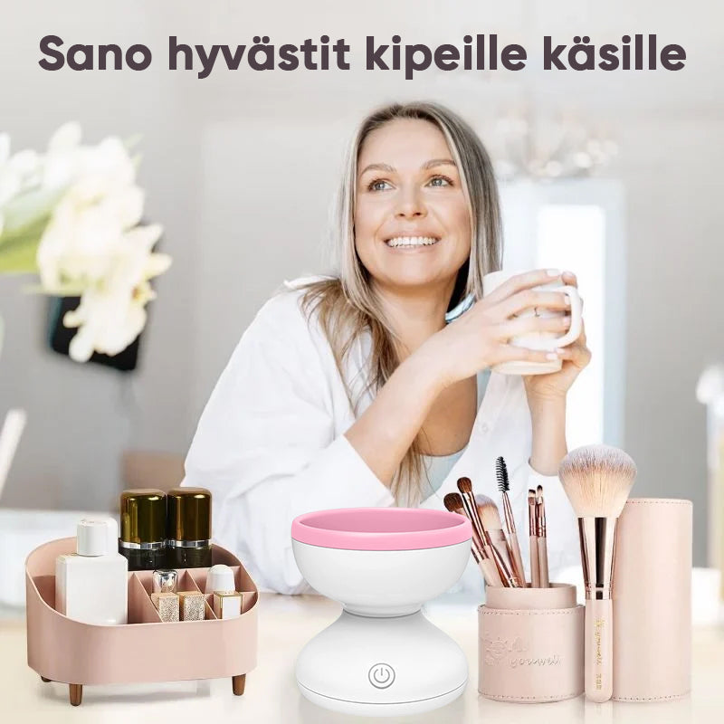 Elektrisk Make-up Børste Rengøringsmaskine, moderne og kompakt design, lilla farve, til badeværelse eller rejser.