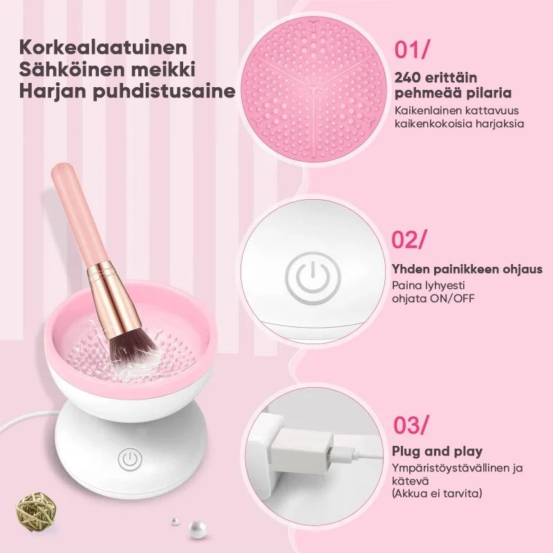 Elektrisk Make-up Børste Rengøringsmaskine, moderne og kompakt design, lilla farve, til badeværelse eller rejser.