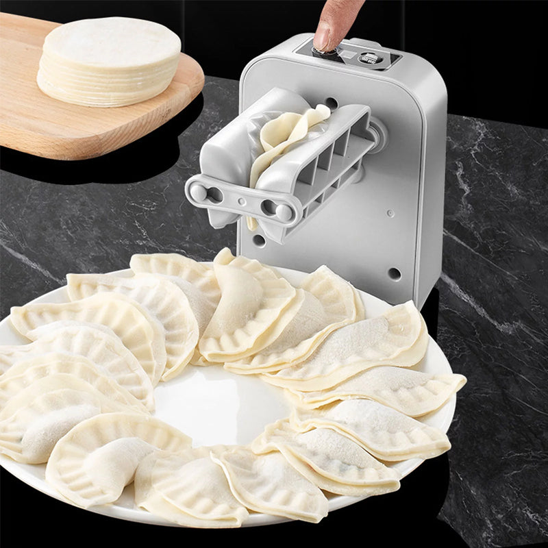 Elektrisk dumplingsmaskine, hvid, innovativ og kompakt design, laver dumplings automatisk og nemt.