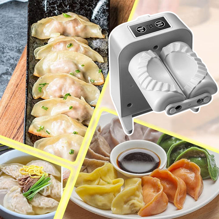 Elektrisk dumplingsmaskine, hvid, innovativ og kompakt design, laver dumplings automatisk og nemt.
