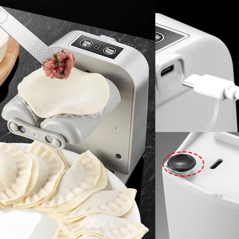 Elektrisk dumplingsmaskine, hvid, innovativ og kompakt design, laver dumplings automatisk og nemt.