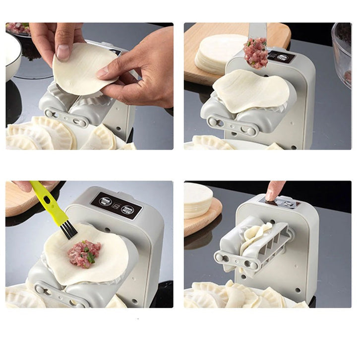 Elektrisk dumplingsmaskine, hvid, innovativ og kompakt design, laver dumplings automatisk og nemt.