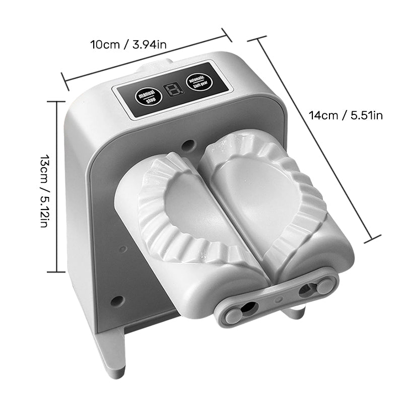 Elektrisk dumplingsmaskine, hvid, innovativ og kompakt design, laver dumplings automatisk og nemt.