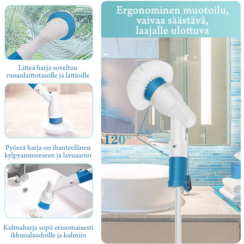 Elektrisk rensebørste: blå, ergonomisk design, tre udskiftelige børstehoveder, alsidig og vandtæt model.