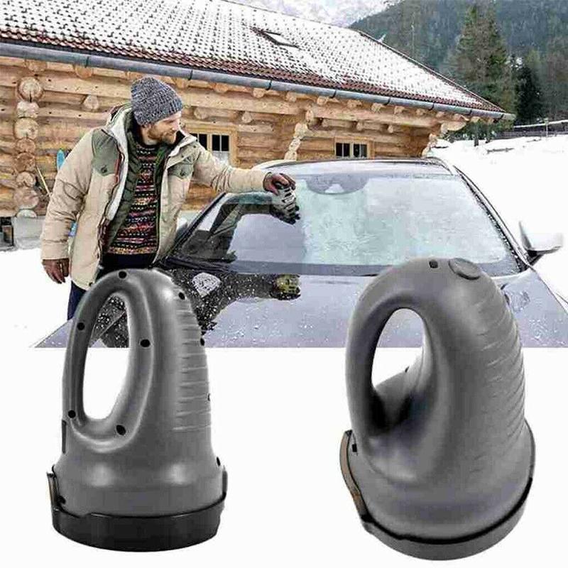 "Sähkökäyttöinen jääskrapa, kompakti ABS, harmaa/keltainen, poistaa jäätä tehokkaasti auton ikkunoista, helppo kuljettaa."
