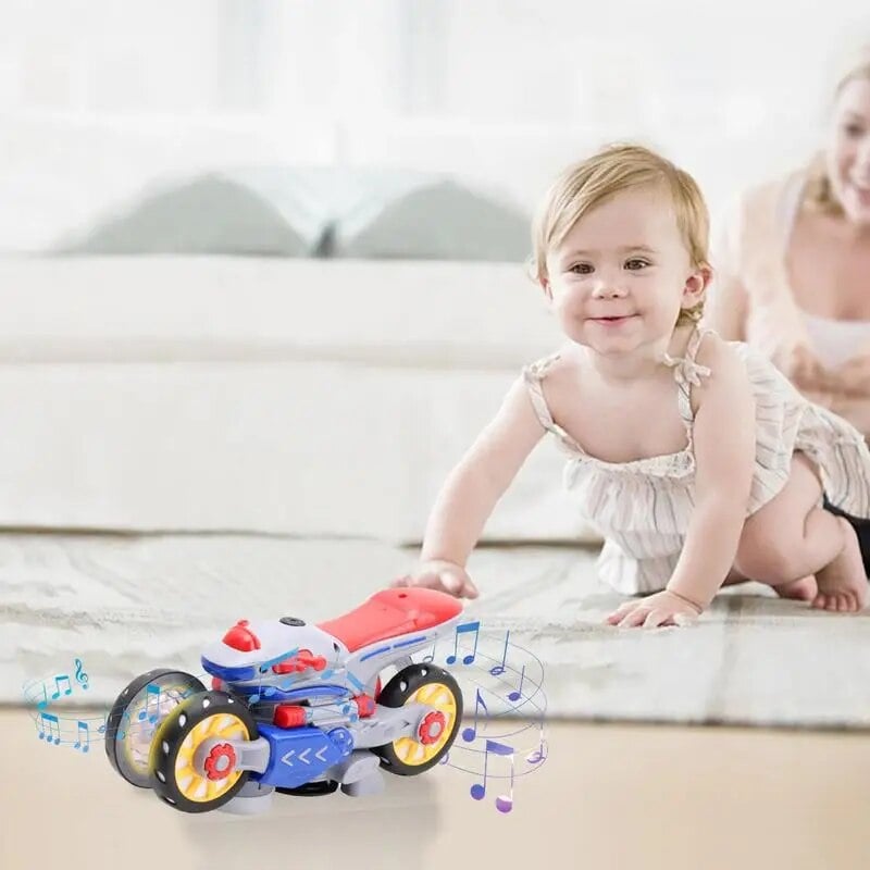 Børnenes elektriske motorcykel med lys og musik, farverige LED-lys, innovativt legetøj, holdbart ABS-plast.