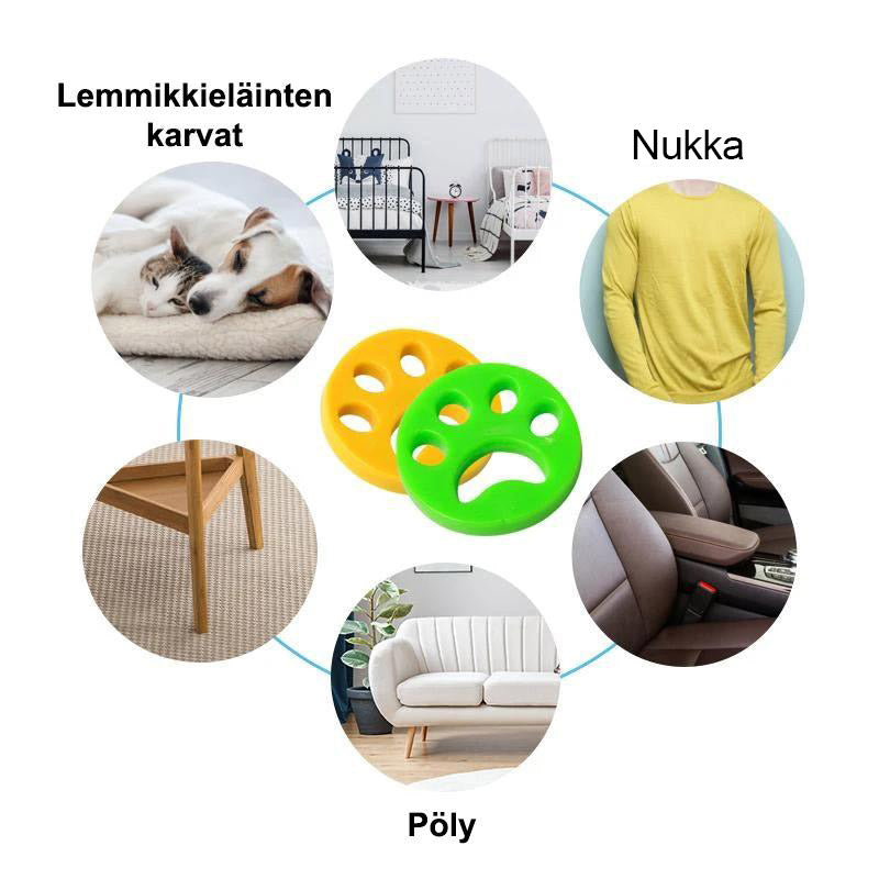 Silikoninen, pehmeä eläinkarvojen siepparitassu pesukoneeseen, poistaa karvat tehokkaasti, uudelleenkäytettävä.