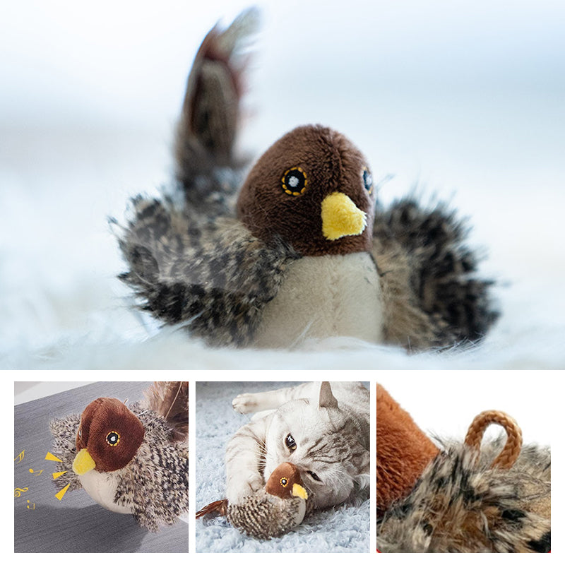 Simuleret syngende fuglelegetøj til katte, farverige vinger, realistiske lyde, attraktivt og holdbart legetøj til aktivitet.