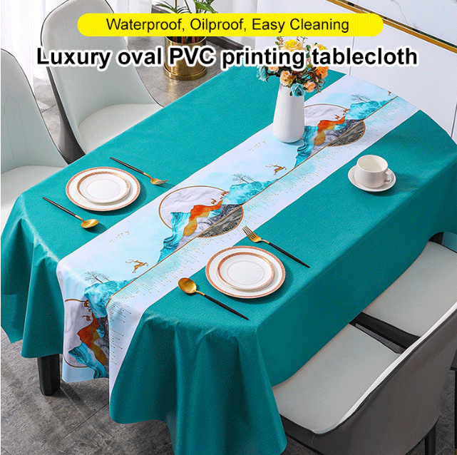 Soikea ylellinen pvc pöytäliina, elegantti muotoilu, saatavilla eri väreissä, suojaa pöytää tahroilta ja roiskeilta.