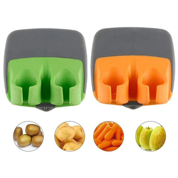 Innovativ skrællekniv med fingerdesign, orange og grøn, ergonomisk og holdbar, nem til skrælning af frugt og grøntsager, 6.5 cm.