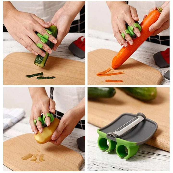 Innovativ skrællekniv med fingerdesign, orange og grøn, ergonomisk og holdbar, nem til skrælning af frugt og grøntsager, 6.5 cm.