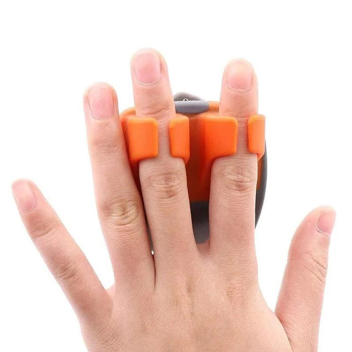 Innovativ skrællekniv med fingerdesign, orange og grøn, ergonomisk og holdbar, nem til skrælning af frugt og grøntsager, 6.5 cm.