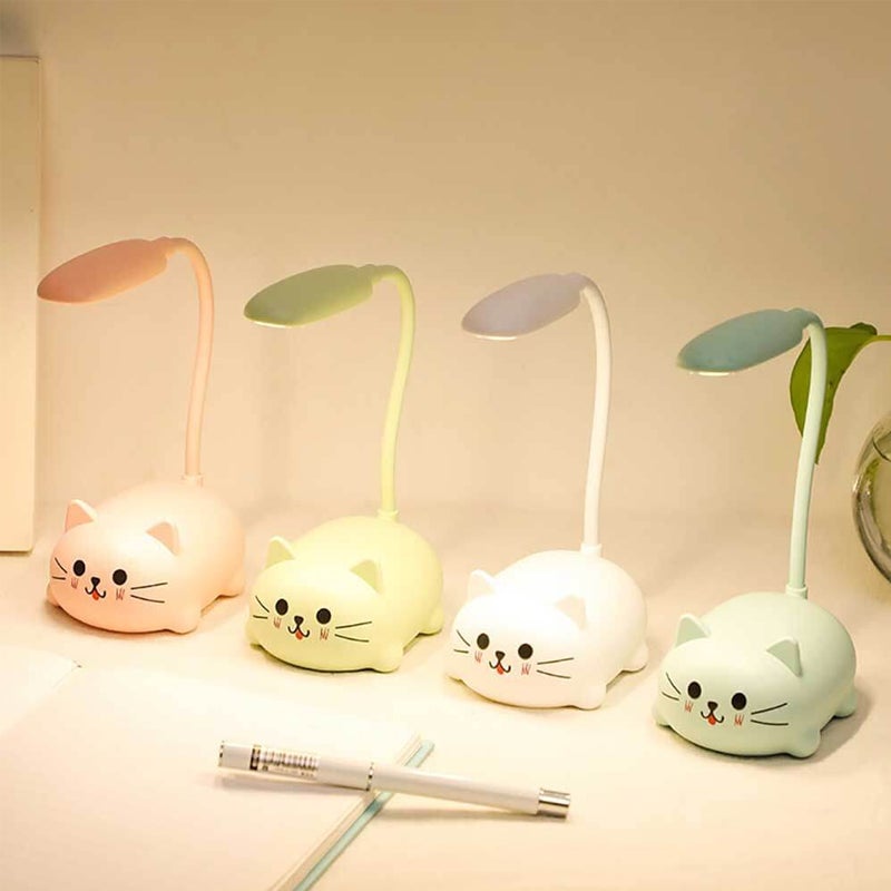 Sød USB bordlampe med katteform, pink, kompakt og genopladelig dekorationslampe til børn og stue.