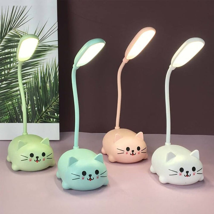 Sød USB bordlampe med katteform, pink, kompakt og genopladelig dekorationslampe til børn og stue.