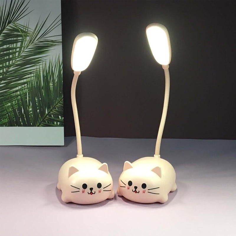 Sød USB bordlampe med katteform, pink, kompakt og genopladelig dekorationslampe til børn og stue.